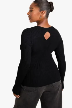 boohoo Plus Twist Back Detail Rib Knit Top<Femme Pulls Et Gilets|Toutes Les Mailles