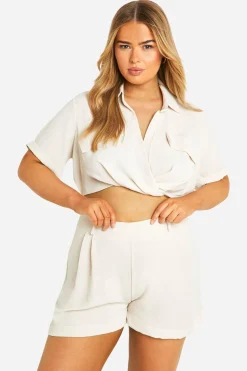 boohoo Plus Twist Front Short Sleeve Shirt Co-ord<Femme Ensembles