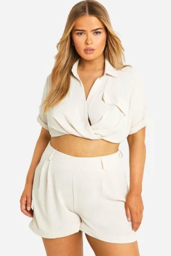 boohoo Plus Twist Front Short Sleeve Shirt Co-ord<Femme Ensembles
