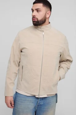 Plus Veste de Motard en synthétique-Suède Brossé Embossé à Coupe Régulière Taille Plus