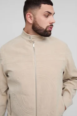 Plus Veste de Motard en synthétique-Suède Brossé Embossé à Coupe Régulière Taille Plus