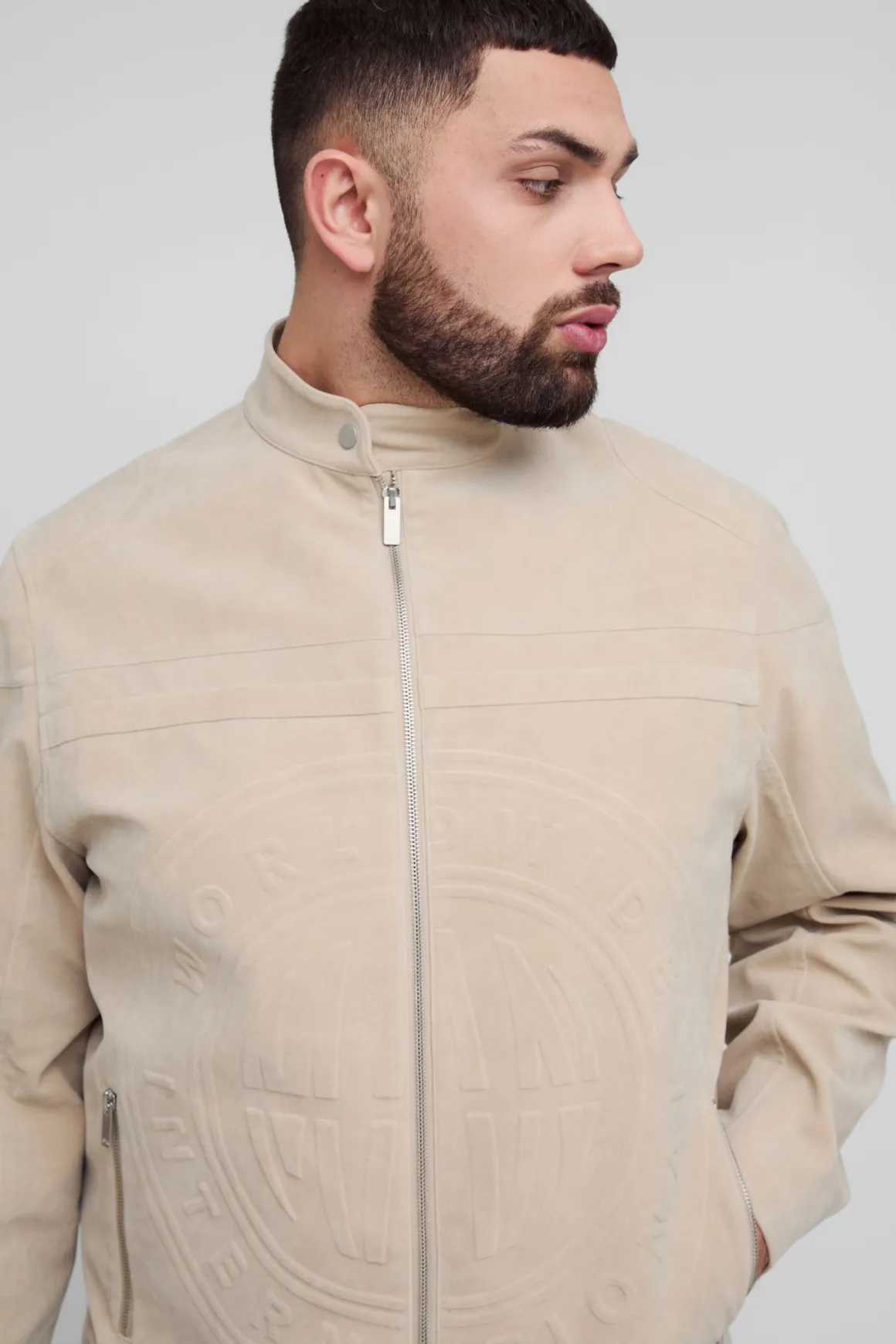 Plus Veste de Motard en synthétique-Suède Brossé Embossé à Coupe Régulière Taille Plus