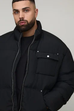 Plus Veste doudoune en nylon à coupe régulière pour charpentier, col entonnoir