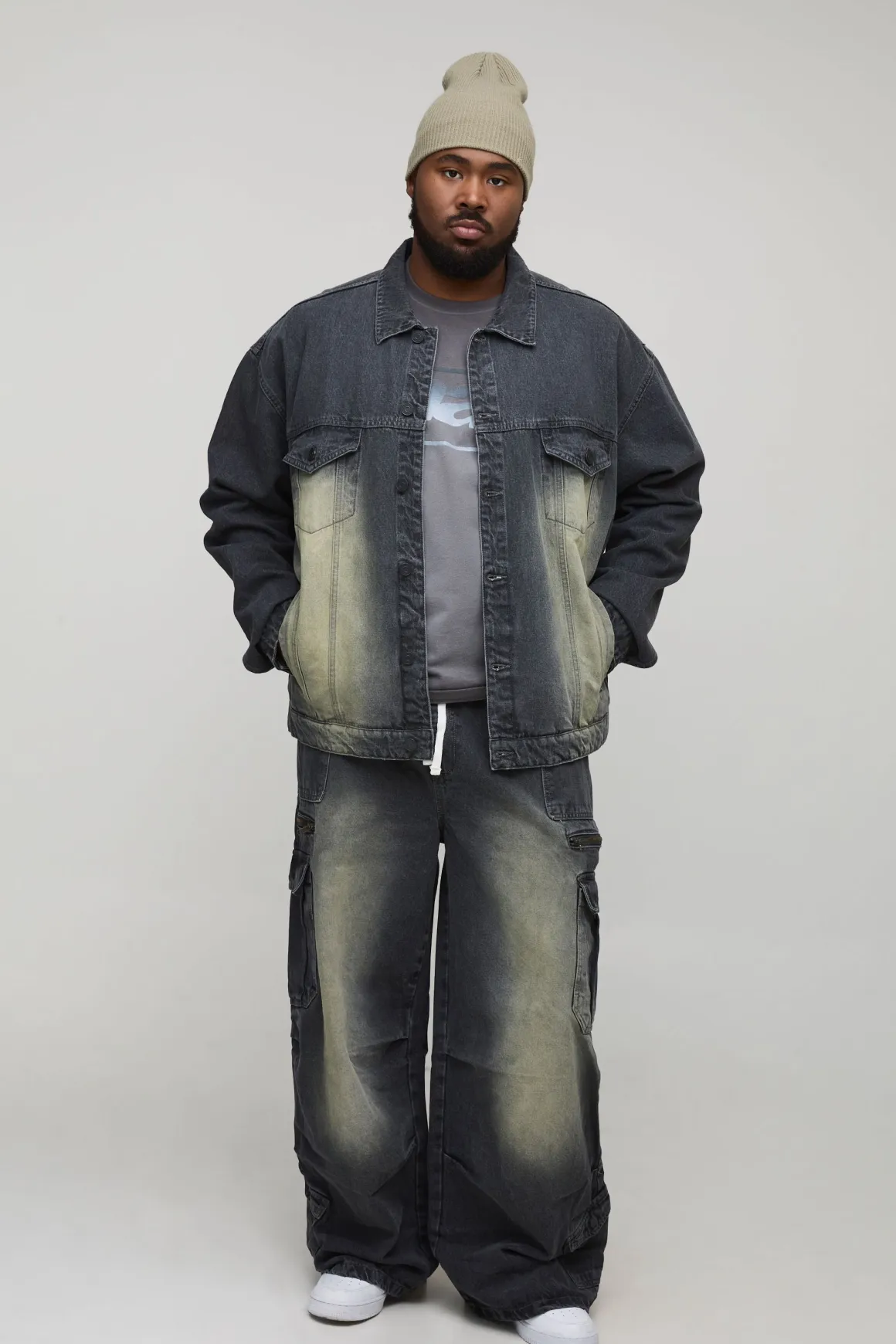 Plus Veste en denim oversize, boxy, lavée et teintée Plus