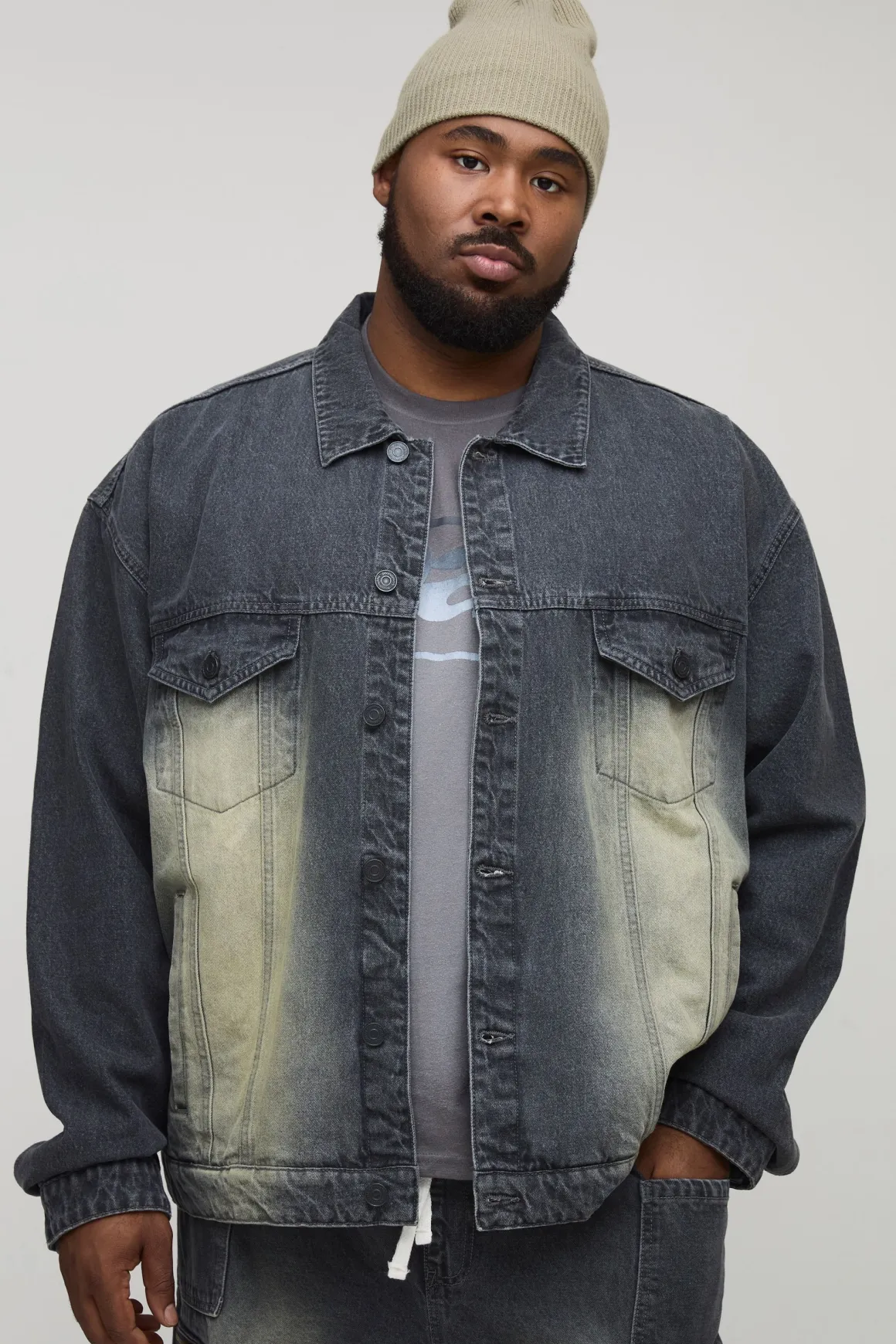 Plus Veste en denim oversize, boxy, lavée et teintée Plus