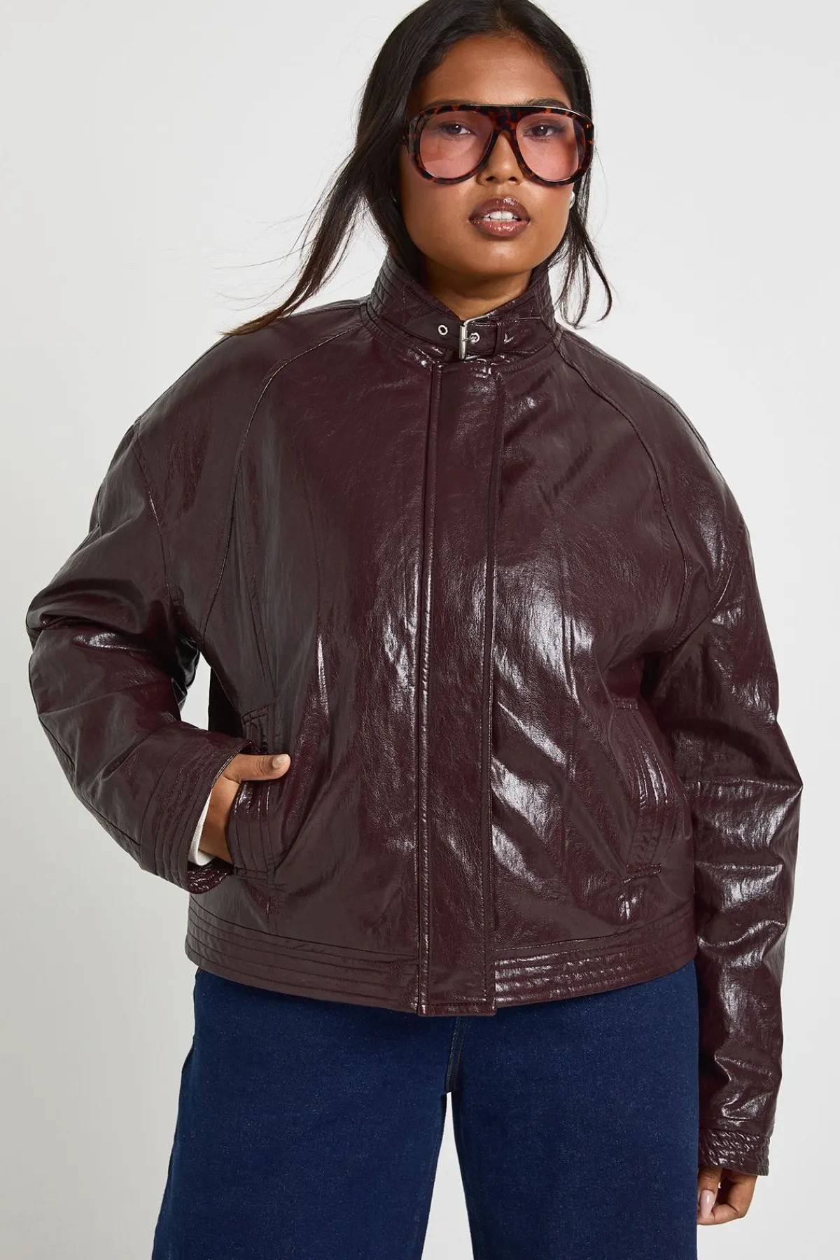 boohoo Plus Veste oversize en synthétique<Femme Perfectos|Vestes & Manteaux