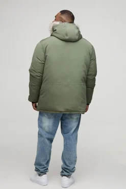 boohooMAN Plus Veste Parka Arctique à Capuche en synthétique pour Homme en Noir<Homme Vestes & Manteaux Grande Taille|Tout Afficher