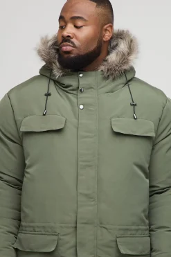 boohooMAN Plus Veste Parka Arctique à Capuche en synthétique pour Homme en Noir<Homme Vestes & Manteaux Grande Taille|Tout Afficher
