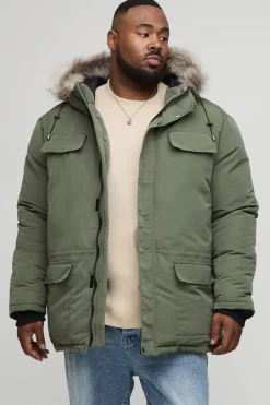 boohooMAN Plus Veste Parka Arctique à Capuche en synthétique pour Homme en Noir<Homme Vestes & Manteaux Grande Taille|Tout Afficher