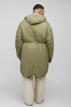 boohooMAN Plus Veste parka mi-longue en nylon brossé, col entonnoir, coupe régulière<Homme Vestes & Manteaux Grande Taille|Tout Afficher
