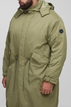boohooMAN Plus Veste parka mi-longue en nylon brossé, col entonnoir, coupe régulière<Homme Vestes & Manteaux Grande Taille|Tout Afficher