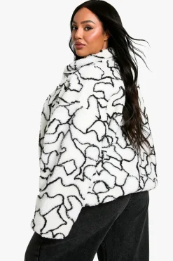 Plus Veste Teddy Oversize à Imprimé Abstrait Boxy