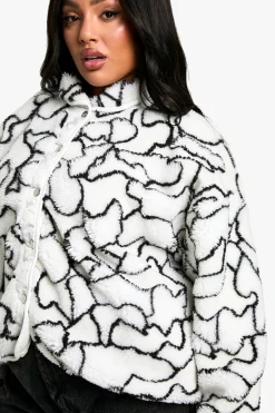 Plus Veste Teddy Oversize à Imprimé Abstrait Boxy