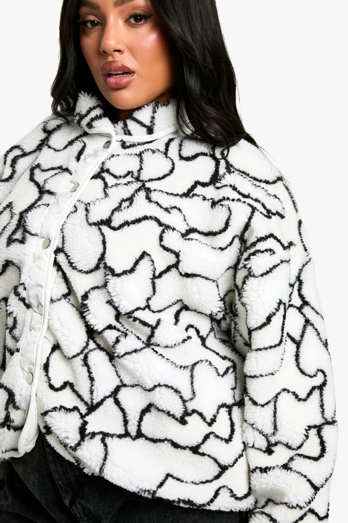 Plus Veste Teddy Oversize à Imprimé Abstrait Boxy