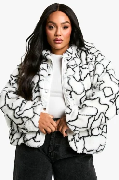 Plus Veste Teddy Oversize à Imprimé Abstrait Boxy