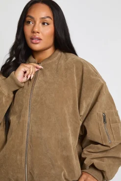 Plus Vintage Suede Look Oversized Bomber Jacket