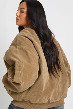 Plus Vintage Suede Look Oversized Bomber Jacket
