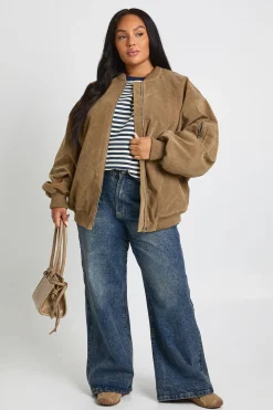 Plus Vintage Suede Look Oversized Bomber Jacket