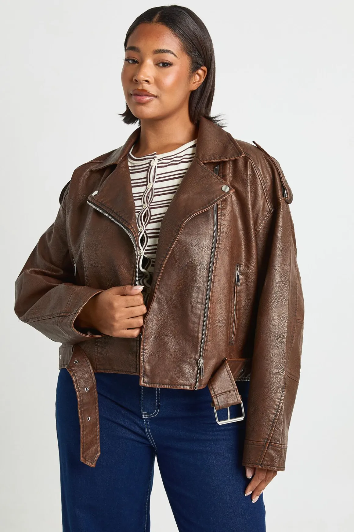 Plus Vintage Veste de Motard Crop en synthétique