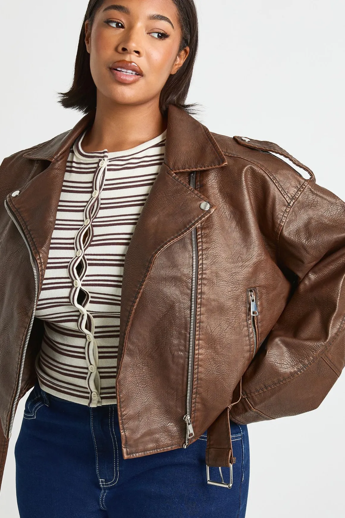 Plus Vintage Veste de Motard Crop en synthétique