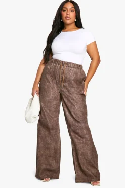 Plus Vintage Wash Pu Slouchy Dad Trouser