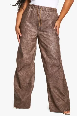 Plus Vintage Wash Pu Slouchy Dad Trouser