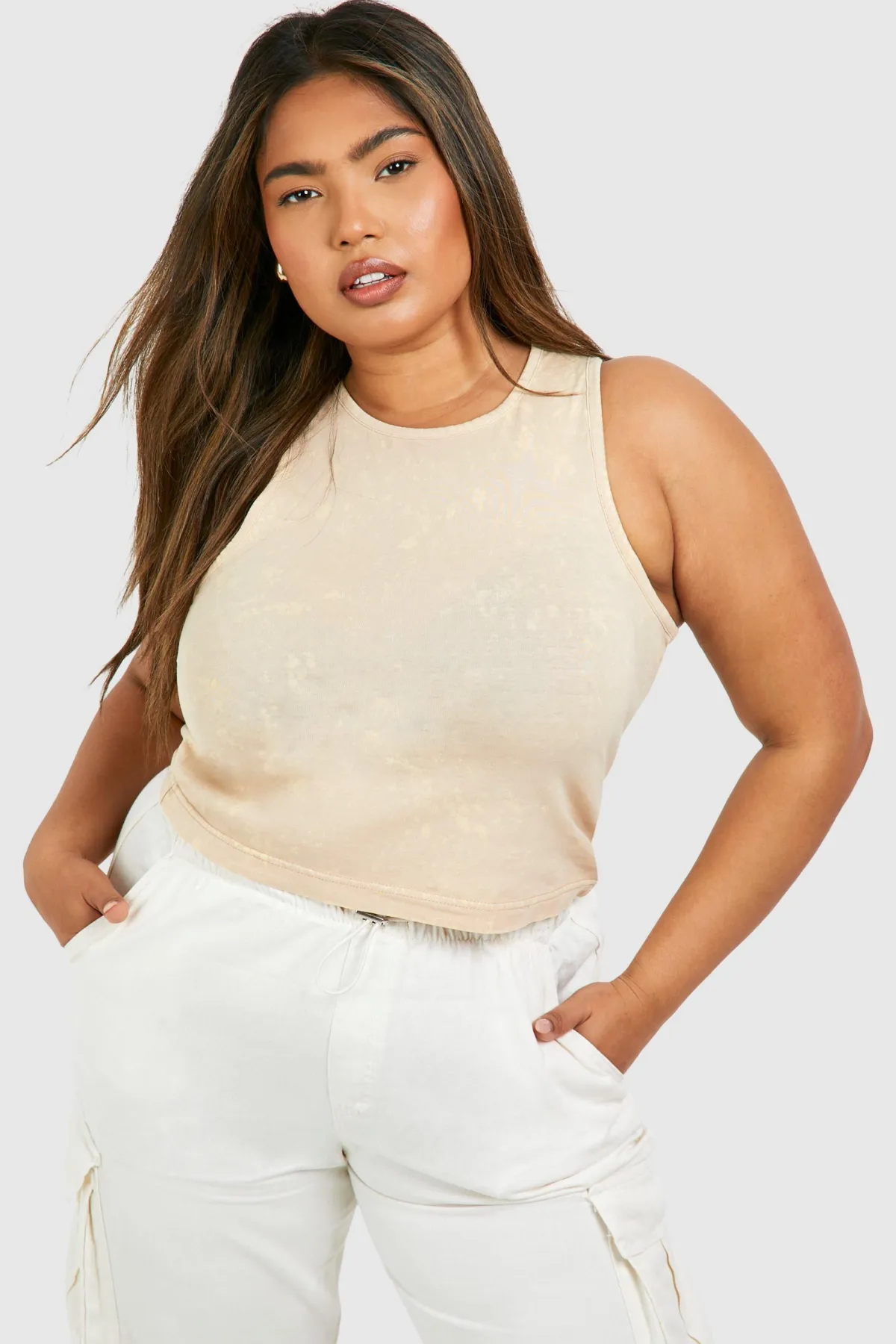 boohoo Plus Washed Rib Racer Vest<Femme Tops