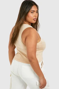 boohoo Plus Washed Rib Racer Vest<Femme Tops