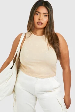 boohoo Plus Washed Rib Racer Vest<Femme Tops