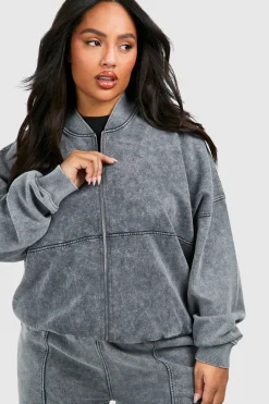 Plus Washed Survêtement Bomber à zip intégral et pantalon droit