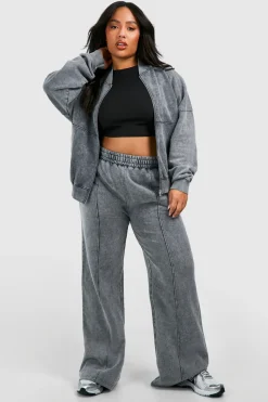 Plus Washed Survêtement Bomber à zip intégral et pantalon droit