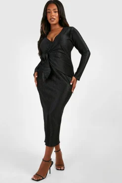 Plus Wave Robe midaxi plissée enveloppante