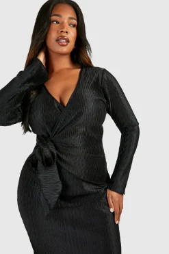 Plus Wave Robe midaxi plissée enveloppante