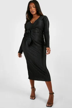 Plus Wave Robe midaxi plissée enveloppante
