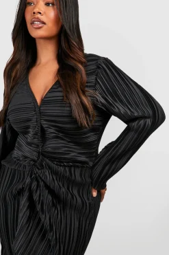 Plus Wide Plisse Twist Front Wrap Dress