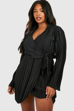 boohoo Plus Wide Robe chemise enveloppante à plis<Femme Robes À Manches Longues|Robes