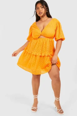 Plus Woven Broderie Cut Out Detail Mini Dress