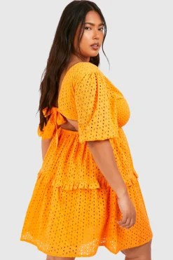 Plus Woven Broderie Cut Out Detail Mini Dress