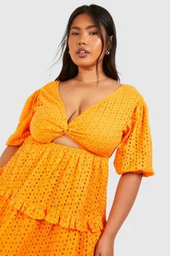 Plus Woven Broderie Cut Out Detail Mini Dress