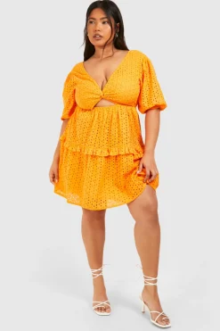 Plus Woven Broderie Cut Out Detail Mini Dress