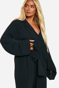Plus Woven Ensemble coordonné : chemise oversize en tissu tissé et pantalon à cordon de serrage