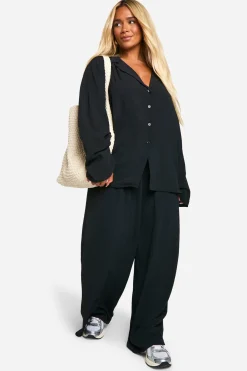 Plus Woven Ensemble coordonné : chemise oversize en tissu tissé et pantalon à cordon de serrage