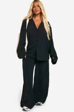 Plus Woven Ensemble coordonné : chemise oversize en tissu tissé et pantalon à cordon de serrage