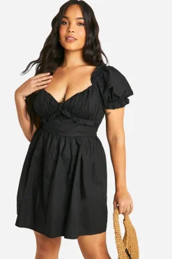 boohoo Plus Woven Milkmaid Button Down Skater Dress<Femme Robes Patineuses|Robes