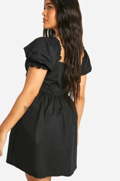boohoo Plus Woven Milkmaid Button Down Skater Dress<Femme Robes Patineuses|Robes