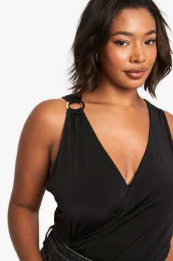 Plus Wrap Ruched Trim Detail Bodysuit