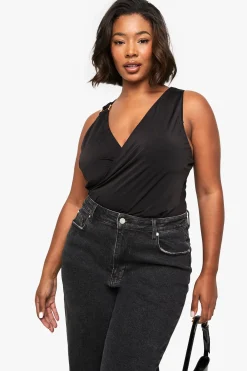 Plus Wrap Ruched Trim Detail Bodysuit