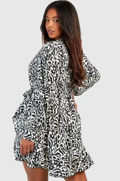 Plus Zebra Wrap Ruffle Skater Dress