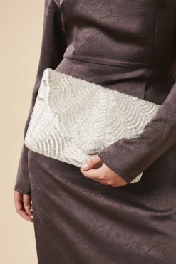 Pochette Perlée à Motif Festonné Avec Bandoulière Amovible