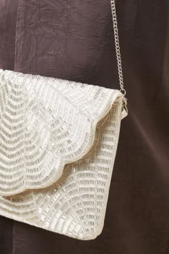 Pochette Perlée à Motif Festonné Avec Bandoulière Amovible